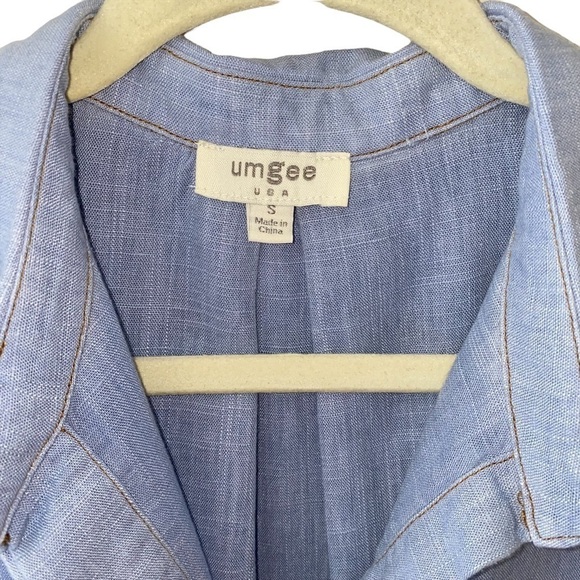 Umgee Women’s light-weight frayed hem Chambray Denim sleeveless top Sz S - Picture 3 of 8
